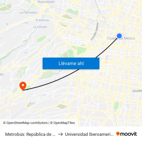 Metrobús: República de Chile to Universidad Iberoamericana map