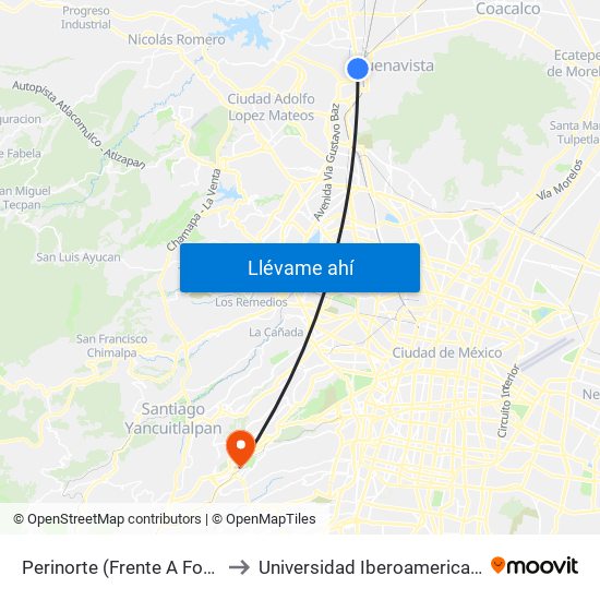 Perinorte (Frente A Ford) to Universidad Iberoamericana map