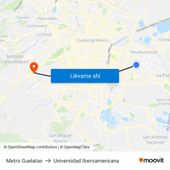 Metro Guelatao to Universidad Iberoamericana map