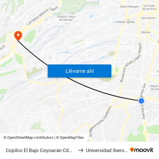 Copilco El Bajo Coyoacán Cdmx 04340 México to Universidad Iberoamericana map