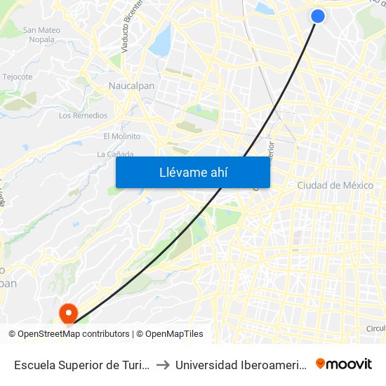 Escuela Superior de Turismo to Universidad Iberoamericana map