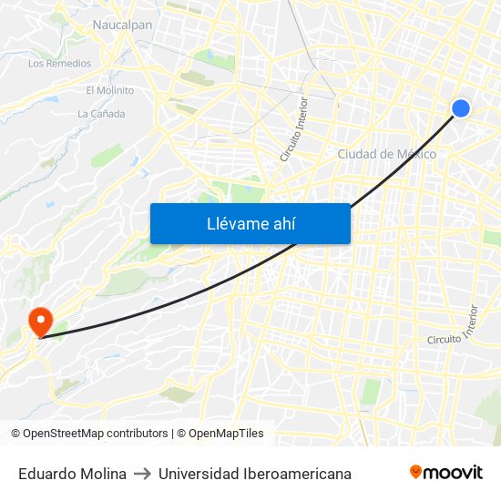 Eduardo Molina to Universidad Iberoamericana map