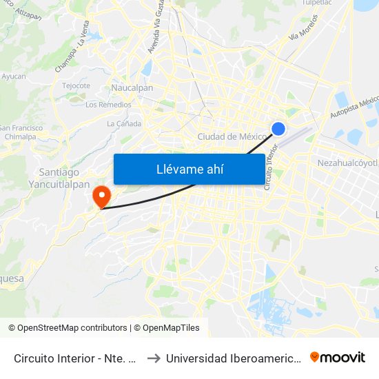 Circuito Interior - Nte. 172 to Universidad Iberoamericana map