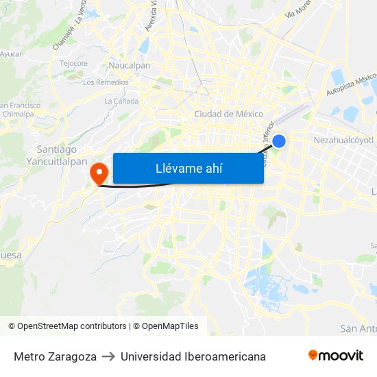 Metro Zaragoza to Universidad Iberoamericana map