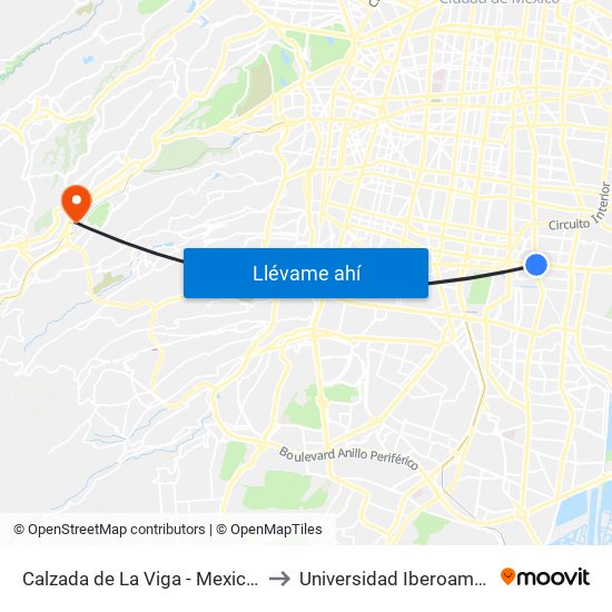 Calzada de La Viga - Mexicaltzingo to Universidad Iberoamericana map