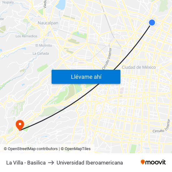 La Villa - Basilica to Universidad Iberoamericana map