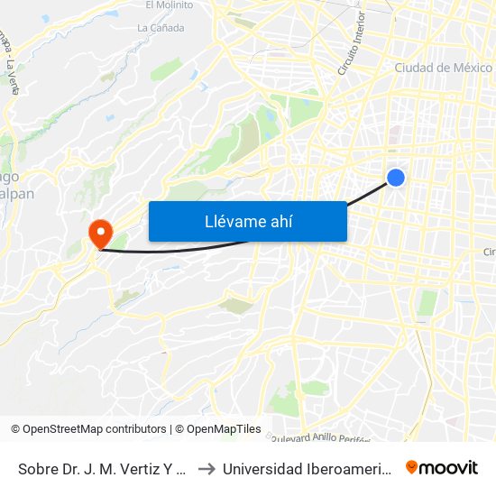 Sobre Dr. J. M. Vertiz Y Xola to Universidad Iberoamericana map