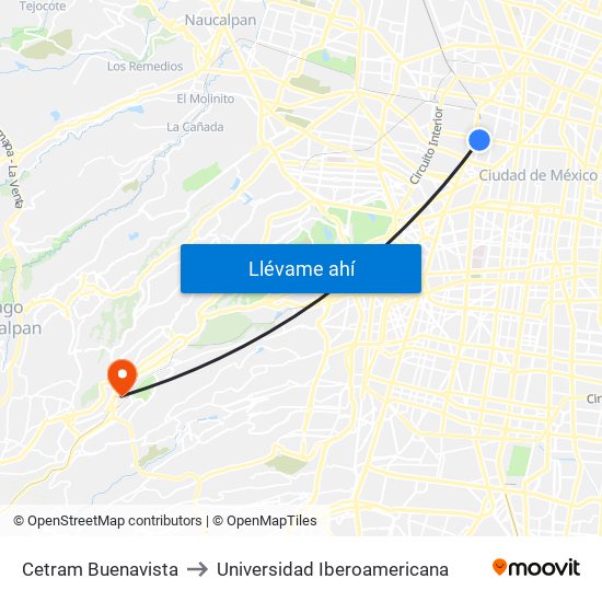 Cetram Buenavista to Universidad Iberoamericana map