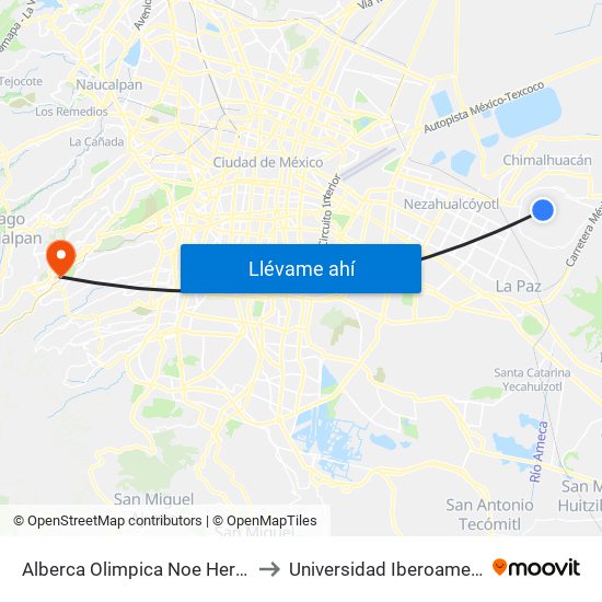 Alberca Olimpica Noe Hernandez to Universidad Iberoamericana map