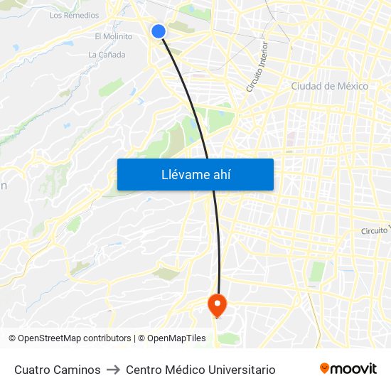 Cuatro Caminos to Centro Médico Universitario map