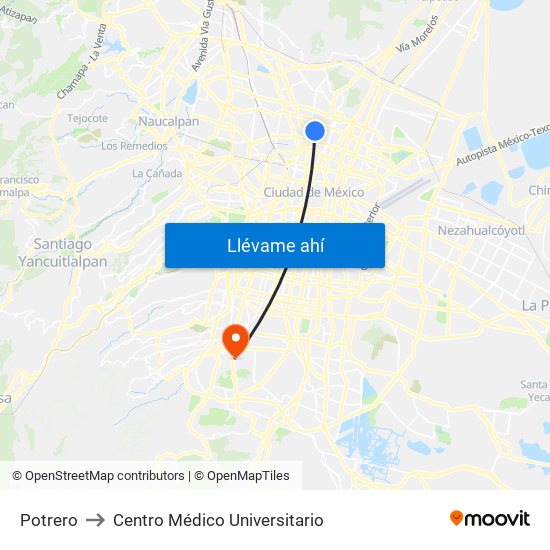 Potrero to Centro Médico Universitario map