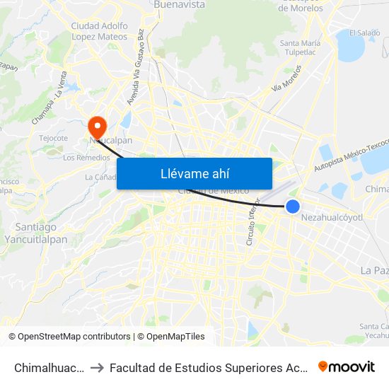 Chimalhuacan to Facultad de Estudios Superiores Acatlán map