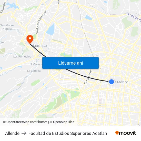 Allende to Facultad de Estudios Superiores Acatlán map