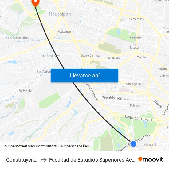 Constituyentes to Facultad de Estudios Superiores Acatlán map