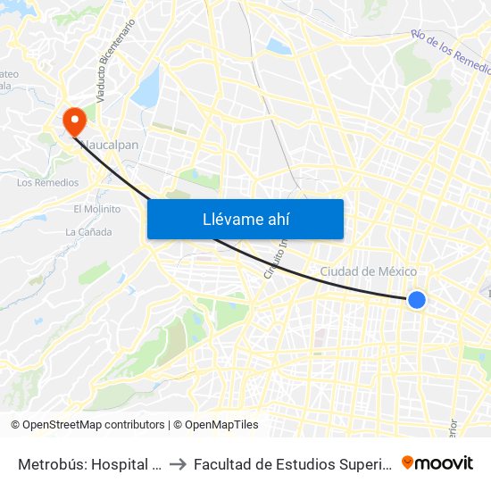Metrobús: Hospital Balbuena to Facultad de Estudios Superiores Acatlán map