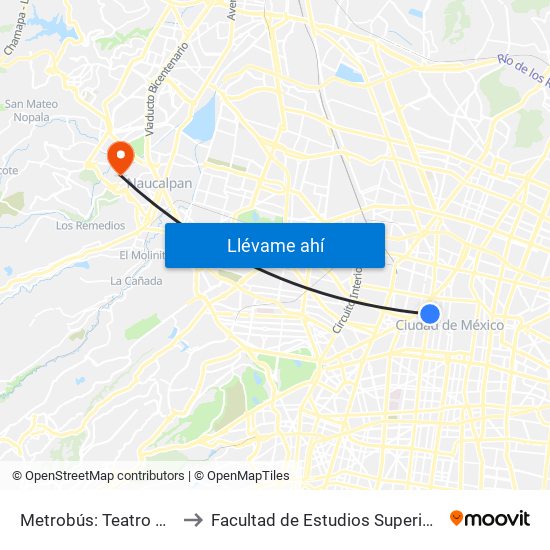 Metrobús: Teatro Blanquita to Facultad de Estudios Superiores Acatlán map