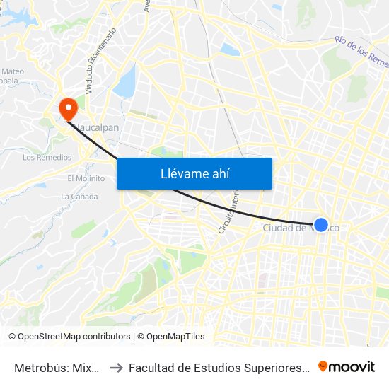 Metrobús: Mixcalco to Facultad de Estudios Superiores Acatlán map