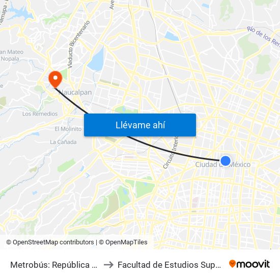 Metrobús: República de Argentina to Facultad de Estudios Superiores Acatlán map