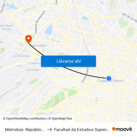 Metrobús: República de Chile to Facultad de Estudios Superiores Acatlán map