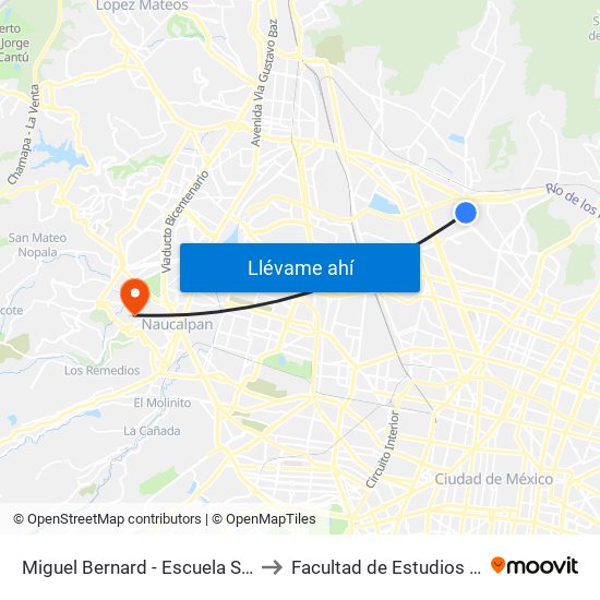 Miguel Bernard - Escuela Superior de Turismo Ipn to Facultad de Estudios Superiores Acatlán map