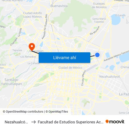 Nezahualcóyotl to Facultad de Estudios Superiores Acatlán map