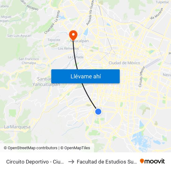 Circuito Deportivo - Ciudad Universitaria to Facultad de Estudios Superiores Acatlán map