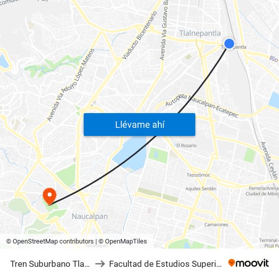 Tren Suburbano Tlalnepantla to Facultad de Estudios Superiores Acatlán map