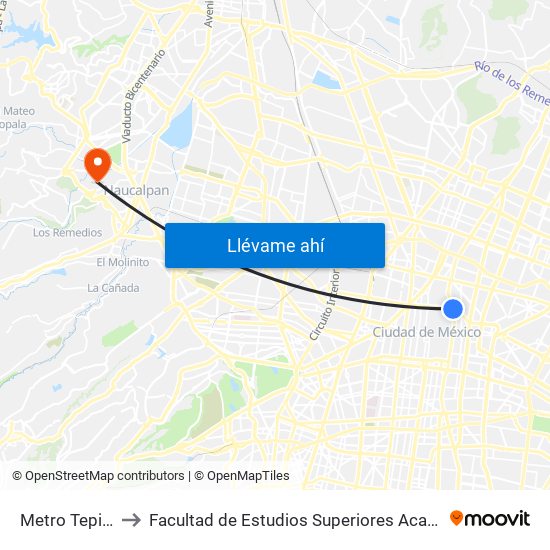 Metro Tepito to Facultad de Estudios Superiores Acatlán map