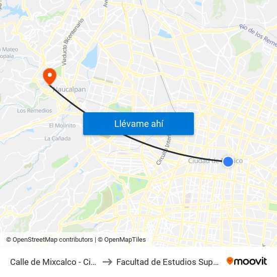 Calle de Mixcalco - Circunvalación to Facultad de Estudios Superiores Acatlán map