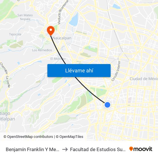 Benjamín Franklin Y Metro Patriotismo to Facultad de Estudios Superiores Acatlán map