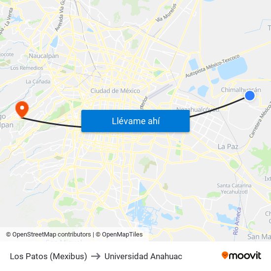 Los Patos (Mexibus) to Universidad Anahuac map