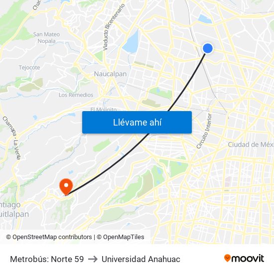 Metrobús: Norte 59 to Universidad Anahuac map