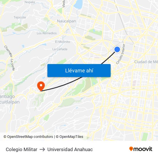 Colegio Militar to Universidad Anahuac map