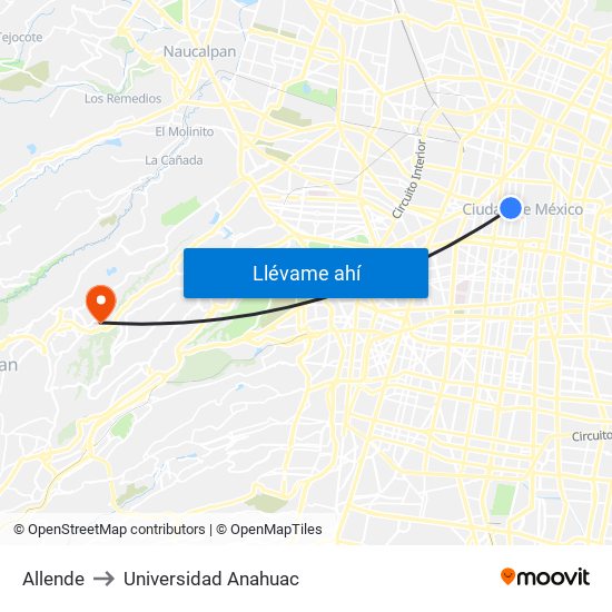 Allende to Universidad Anahuac map