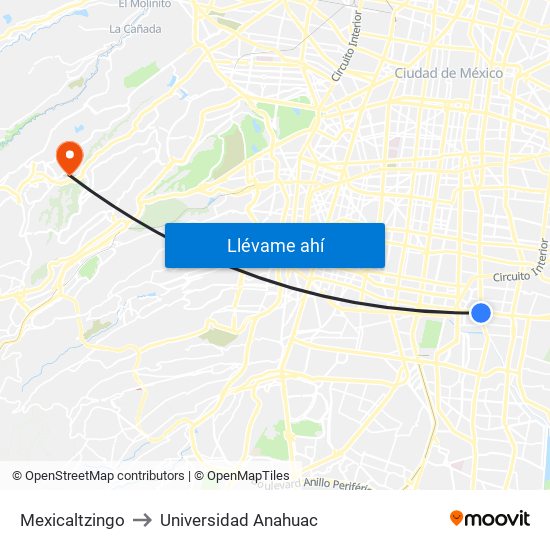 Mexicaltzingo to Universidad Anahuac map