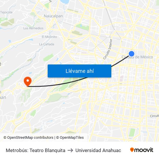 Metrobús: Teatro Blanquita to Universidad Anahuac map