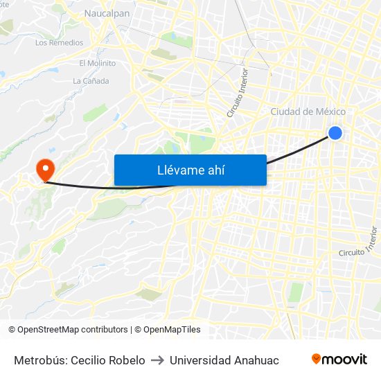 Metrobús: Cecilio Robelo to Universidad Anahuac map