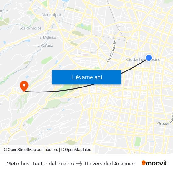 Metrobús: Teatro del Pueblo to Universidad Anahuac map