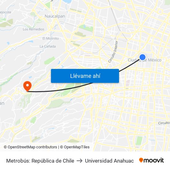 Metrobús: República de Chile to Universidad Anahuac map