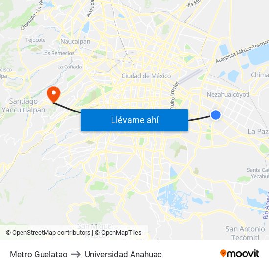 Metro Guelatao to Universidad Anahuac map