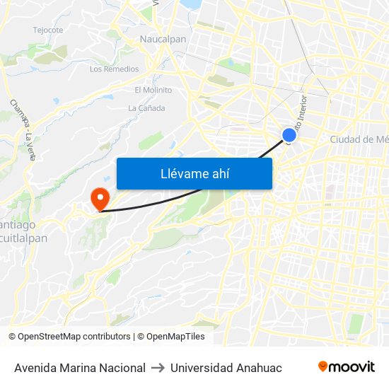 Avenida Marina Nacional to Universidad Anahuac map