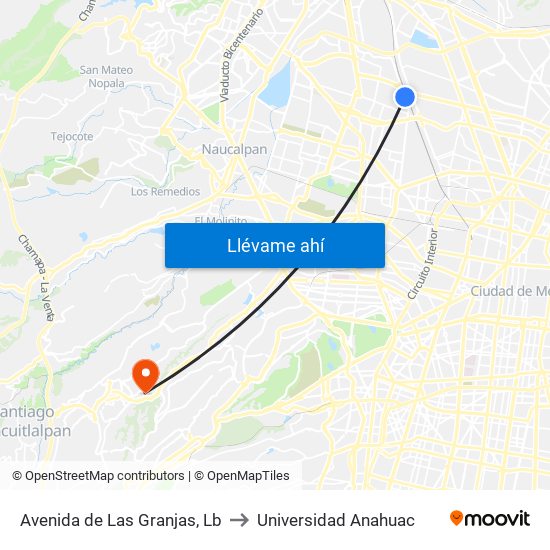 Avenida de Las Granjas, Lb to Universidad Anahuac map