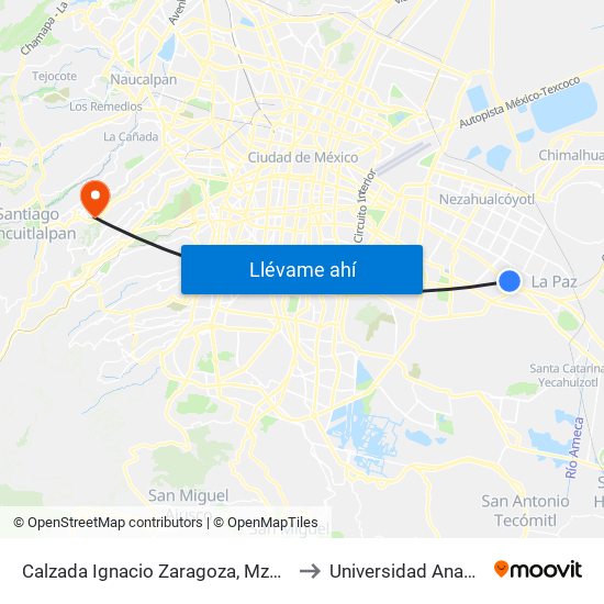 Calzada Ignacio Zaragoza, Mz8 Lt17 to Universidad Anahuac map
