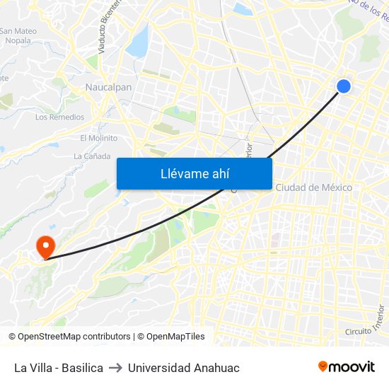 La Villa - Basilica to Universidad Anahuac map