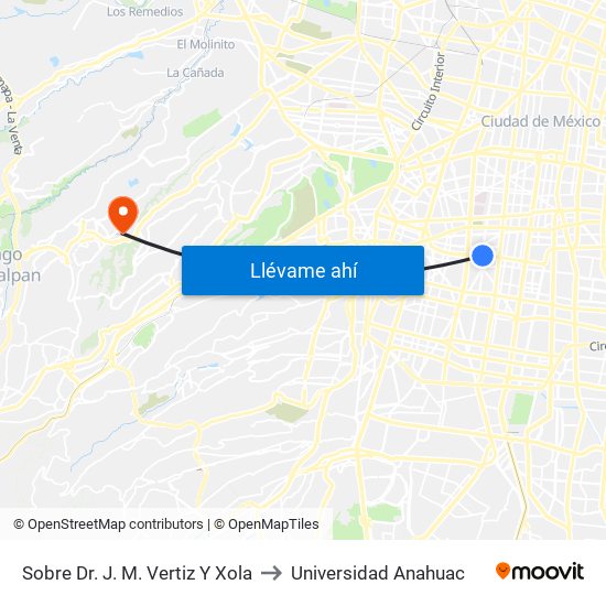 Sobre Dr. J. M. Vertiz Y Xola to Universidad Anahuac map