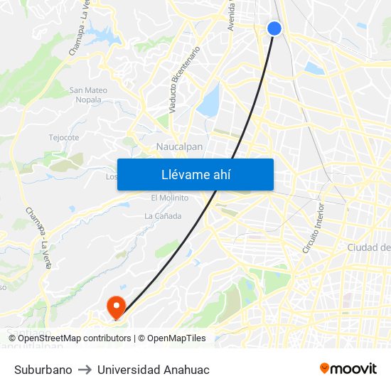 Suburbano to Universidad Anahuac map