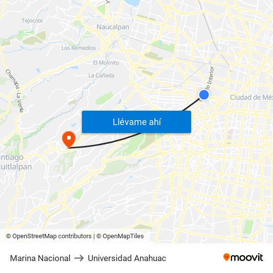 Marina Nacional to Universidad Anahuac map