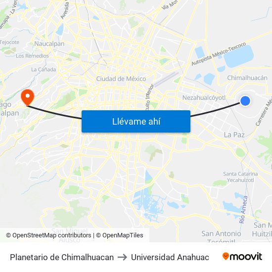 Planetario de Chimalhuacan to Universidad Anahuac map