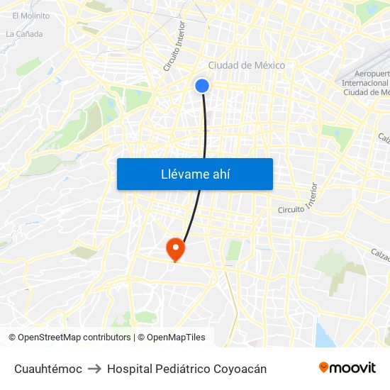 Cuauhtémoc to Hospital Pediátrico Coyoacán map