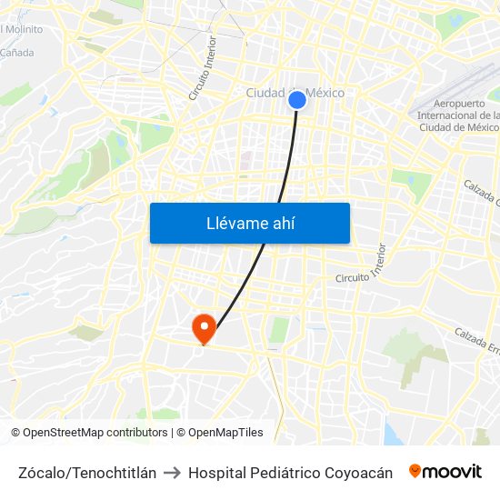 Zócalo/Tenochtitlán to Hospital Pediátrico Coyoacán map